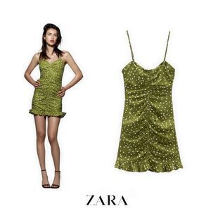 ZARA | Green | POLKA DOT DRAPED DRESS